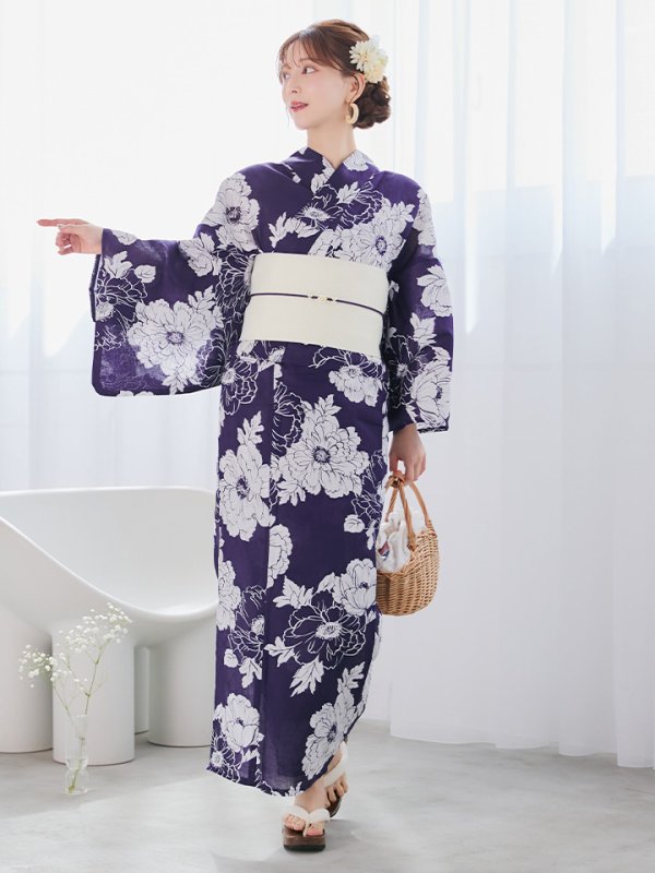 画像3: 【即日発送】スタイリッシュ牡丹モダン浴衣【浴衣３点セット 浴衣/帯/下駄】[YMT]