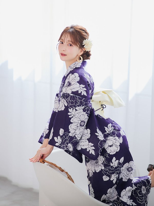 画像5: 【即日発送】スタイリッシュ牡丹モダン浴衣【浴衣３点セット 浴衣/帯/下駄】[YMT]