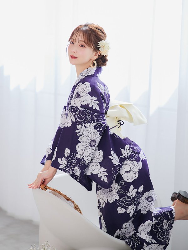 画像6: 【即日発送】スタイリッシュ牡丹モダン浴衣【浴衣３点セット 浴衣/帯/下駄】[YMT]