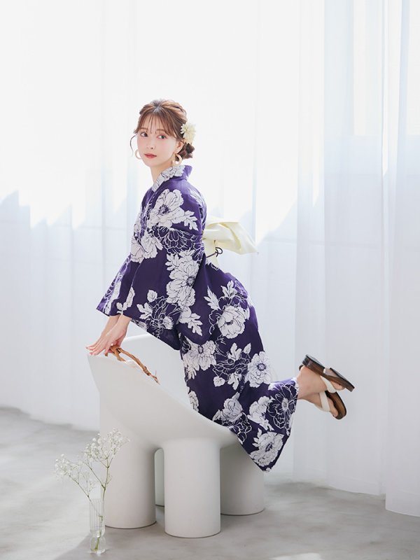 画像9: 【即日発送】スタイリッシュ牡丹モダン浴衣【浴衣３点セット 浴衣/帯/下駄】[YMT]