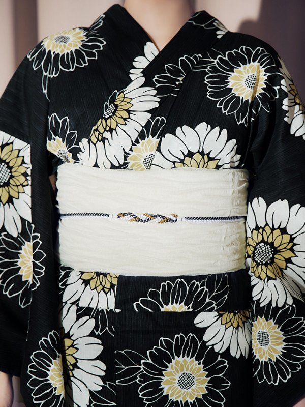 画像19: 【即日発送】【NIGHTS掲載】向日葵柄黒色浴衣【浴衣３点セット 浴衣/帯/下駄】[OF04]