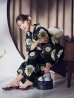 画像7: 向日葵柄黒色浴衣【浴衣３点セット 浴衣/帯/下駄】OBI-siwa-204-wk-12-OW / HIMO-900-yn-1-B / YA-1066-kj-IV / GETA-02-ok-4-MOC / [YMT]