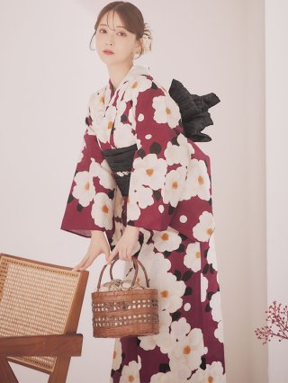 白椿と梅の花柄浴衣