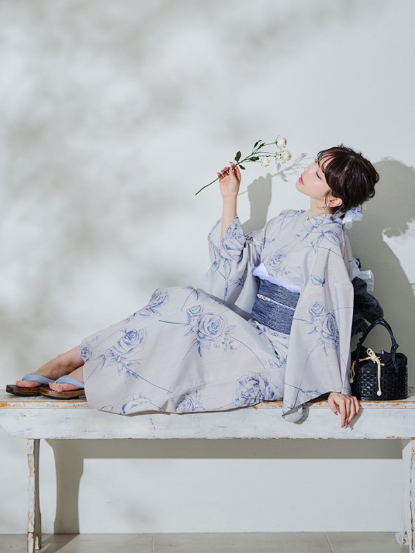 画像3: 【即日発送】【Riuコラボ】ブルーローズ浴衣【浴衣３点セット 浴衣/帯/下駄】[YMT]