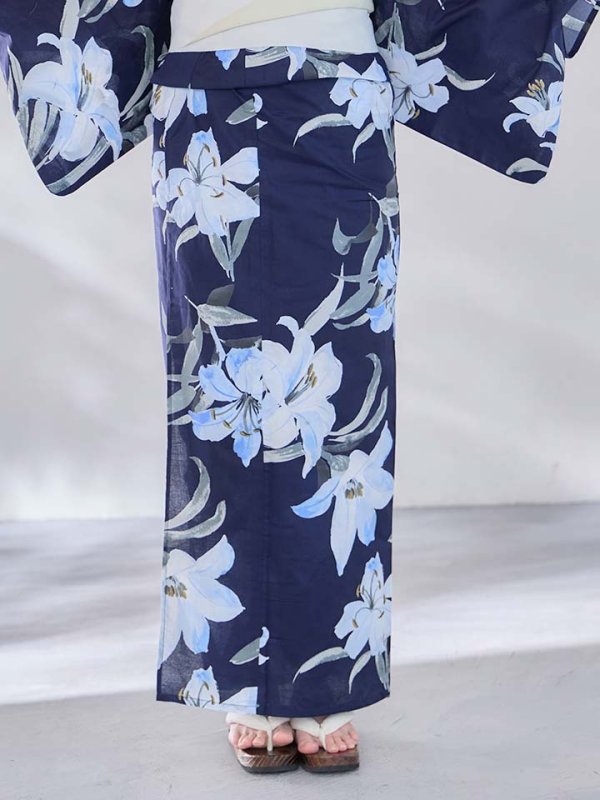 画像16: 送料無料！ネイビーリリーフラワー浴衣【浴衣３点セット 浴衣/帯/下駄】[OF04]【予約 / 5月下旬発送予定】