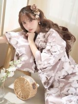 【即日発送】モカブラウンアンティークブーケ浴衣【浴衣３点セット 浴衣/帯/下駄】[OF04]