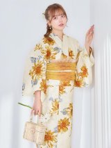 【即日発送】送料無料！イエローサンフラワー浴衣【浴衣３点セット 浴衣/帯/下駄】[OF04]