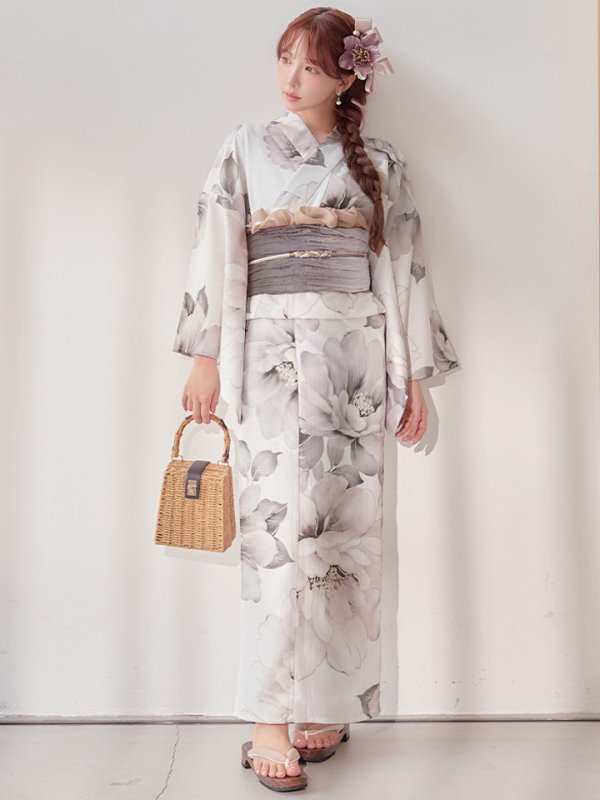 画像2: 送料無料！グレージュニュアンスピオニー浴衣【浴衣３点セット 浴衣/帯/下駄】[OF04]【予約 / 4月上旬発送予定】