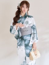 【即日発送】送料無料！水彩ブルーフラワー浴衣【浴衣３点セット 浴衣/帯/下駄】[OF04]