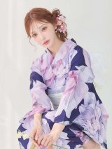 送料無料！ネイビーピオニー浴衣【浴衣３点セット 浴衣/帯/下駄】[OF04]【予約 / 5月中旬発送予定】