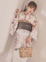 【即日発送】パステルミックス×ホワイト浴衣【浴衣３点セット 浴衣/帯/下駄】[OF04]