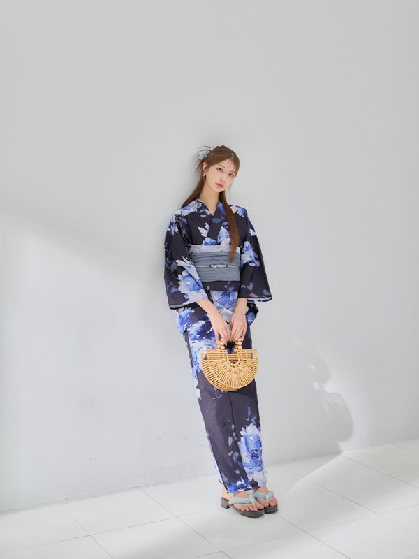 画像10: 【即日発送】大人ネイビー牡丹浴衣【浴衣３点セット 浴衣/帯/下駄】[OF04]