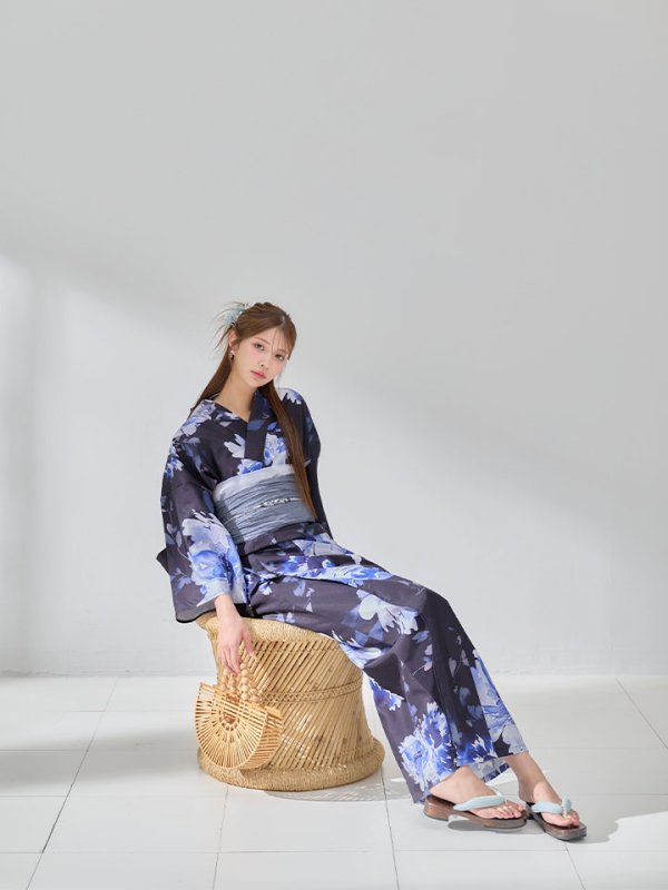 画像11: 【即日発送】大人ネイビー牡丹浴衣【浴衣３点セット 浴衣/帯/下駄】[OF04]