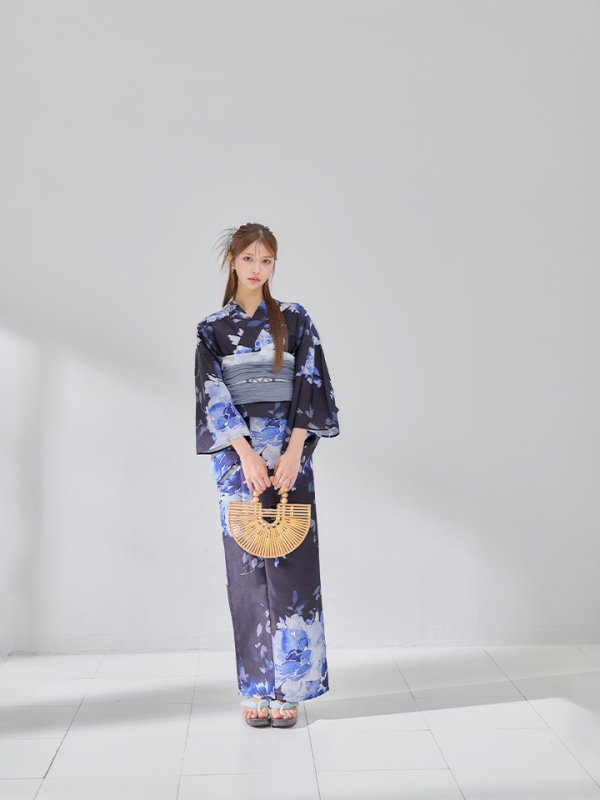 画像6: 【即日発送】大人ネイビー牡丹浴衣【浴衣３点セット 浴衣/帯/下駄】[OF04]