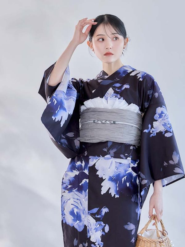 画像11: 【即日発送】大人ネイビー牡丹浴衣【浴衣３点セット 浴衣/帯/下駄】[OF04]
