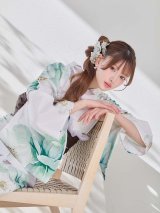 【即日発送】ミントエレガントフラワー浴衣【浴衣３点セット 浴衣/帯/下駄】[OF04]