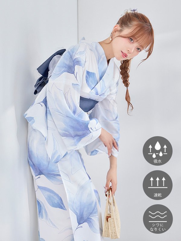 画像2: 【即日発送】凛と咲く清涼蒼花浴衣【浴衣３点セット 浴衣/帯/下駄】[OF04]