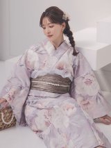 送料無料！【即日発送】大輪の芍薬花柄グレー浴衣【浴衣３点セット 浴衣/帯/下駄】[OF04]