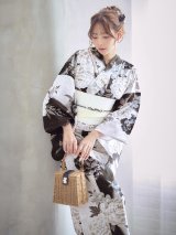 【即日発送】モノトーン牡丹【浴衣３点セット 浴衣/帯/下駄】[OF04]