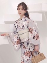 送料無料！【即日発送】ニュアンスグレーピオニー浴衣【浴衣３点セット 浴衣/帯/下駄】[OF04]
