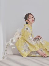 送料無料！【即日発送】マスタードフラワー浴衣【浴衣３点セット 浴衣/帯/下駄】[OF04]