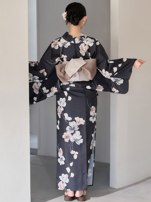 画像16: 送料無料！【即日発送】フローラルブラック浴衣【浴衣３点セット 浴衣/帯/下駄】[OF04]