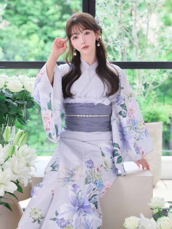 画像8: 送料無料！【即日発送】Riuコラボ ロマンティックニュアンスブーケ浴衣【浴衣３点セット 浴衣/帯/下駄】[OF04]