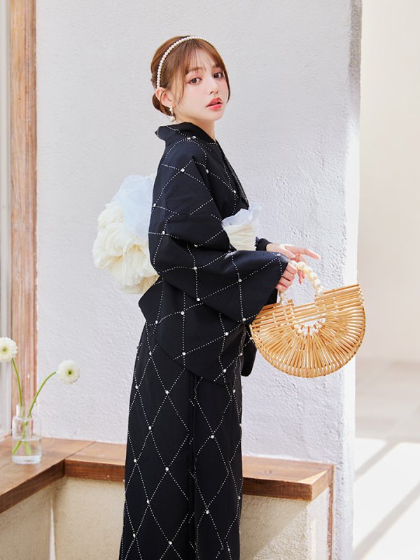 画像15: 【即日発送】セパレートアーガイルビジュー浴衣【浴衣4点セット 浴衣/帯/下駄】[YMT]