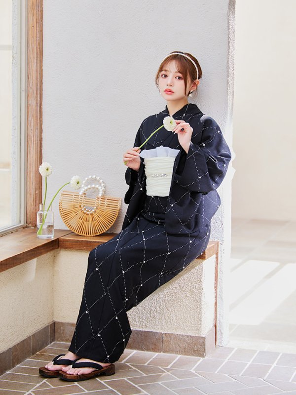 画像18: 【即日発送】セパレートアーガイルビジュー浴衣【浴衣4点セット 浴衣/帯/下駄】[YMT]