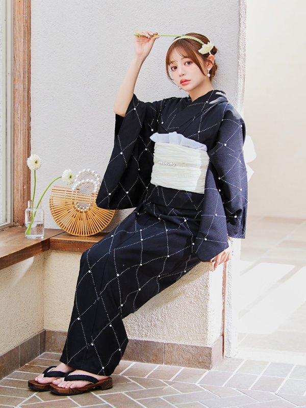 画像19: 【即日発送】セパレートアーガイルビジュー浴衣【浴衣4点セット 浴衣/帯/下駄】[YMT]