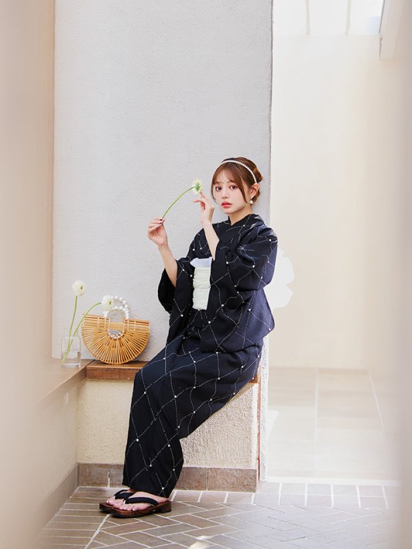 画像22: 【即日発送】セパレートアーガイルビジュー浴衣【浴衣4点セット 浴衣/帯/下駄】[YMT]