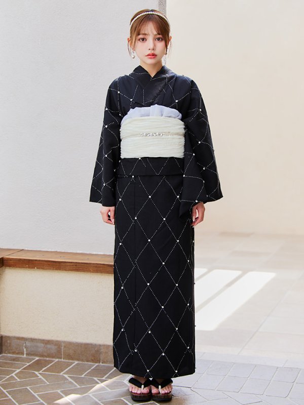 画像8: 【即日発送】セパレートアーガイルビジュー浴衣【浴衣4点セット 浴衣/帯/下駄】[YMT]