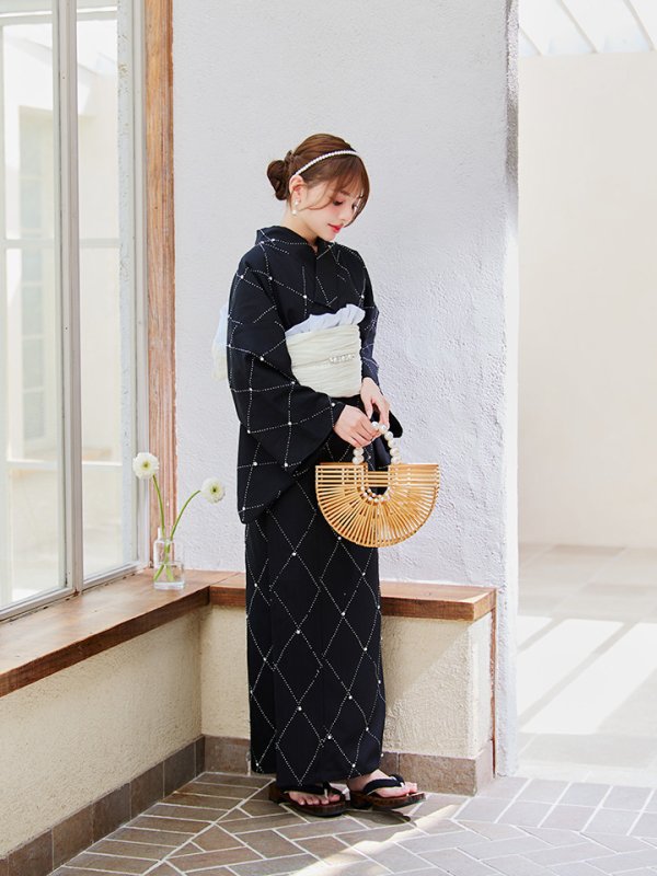 画像9: 【即日発送】セパレートアーガイルビジュー浴衣【浴衣4点セット 浴衣/帯/下駄】[YMT]