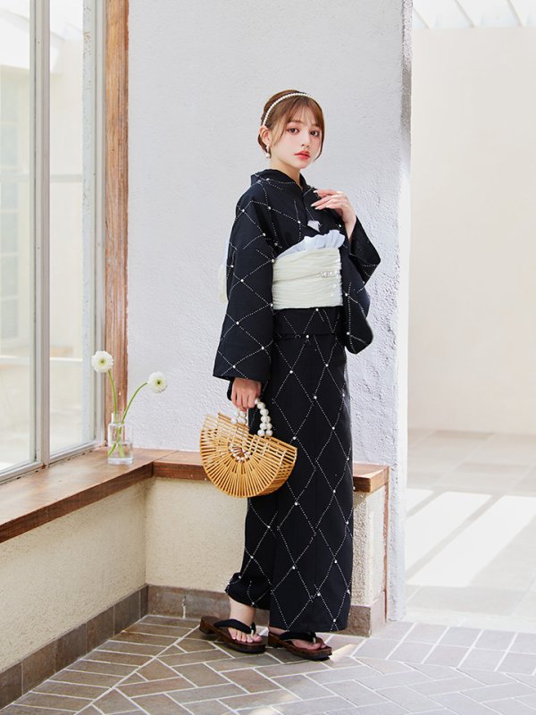 画像10: 【即日発送】セパレートアーガイルビジュー浴衣【浴衣4点セット 浴衣/帯/下駄】[YMT]