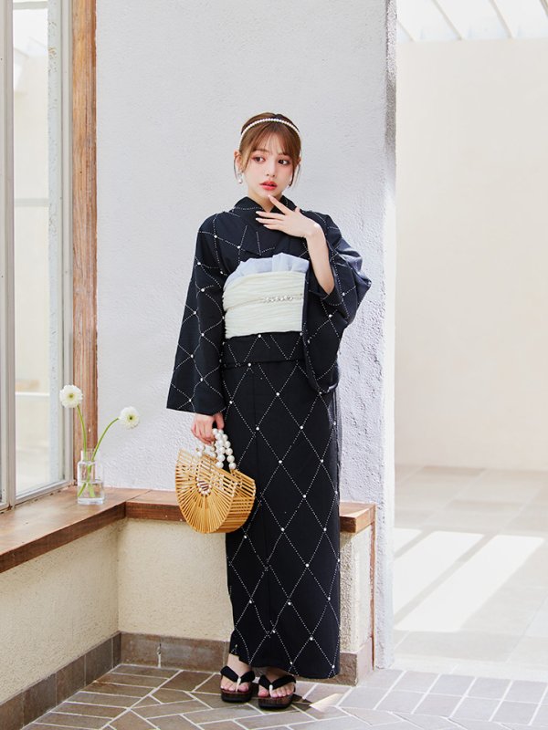 画像11: 【即日発送】セパレートアーガイルビジュー浴衣【浴衣4点セット 浴衣/帯/下駄】[YMT]