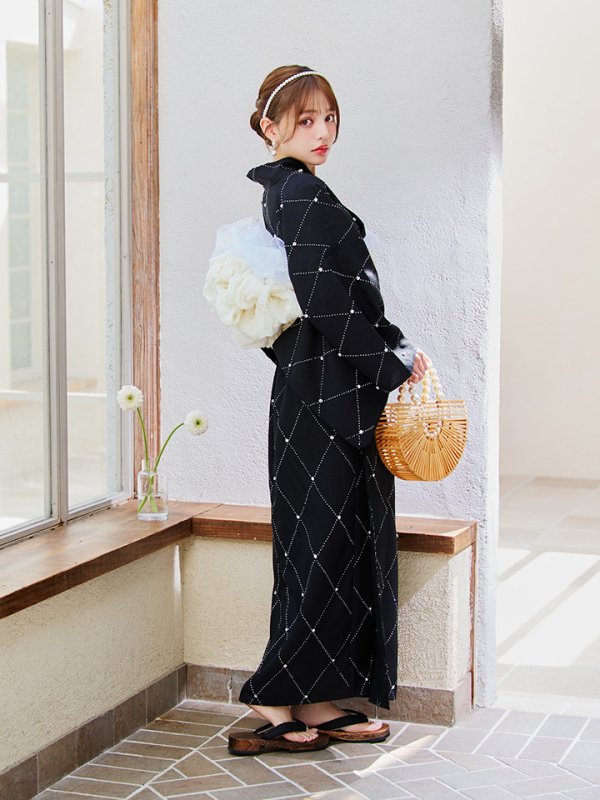 画像13: 【即日発送】セパレートアーガイルビジュー浴衣【浴衣4点セット 浴衣/帯/下駄】[YMT]