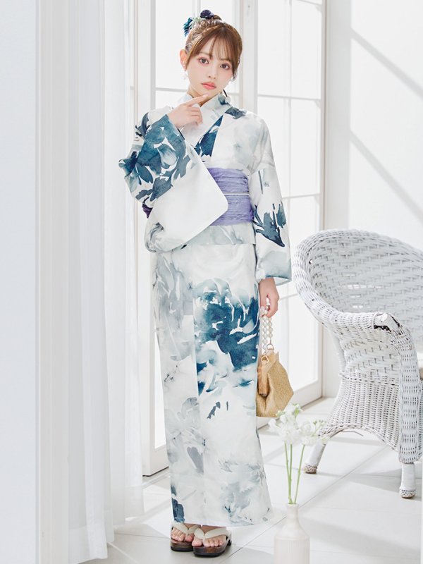 画像13: 【即日発送】セパレートグラデーションブルーグリーン浴衣【浴衣4点セット 浴衣/帯/下駄】[YMT]