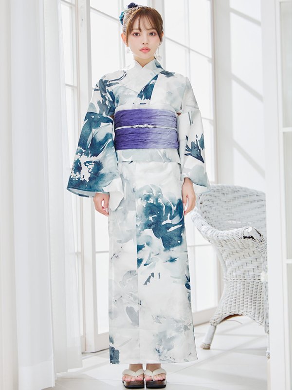 画像4: 【即日発送】セパレートグラデーションブルーグリーン浴衣【浴衣4点セット 浴衣/帯/下駄】[YMT]