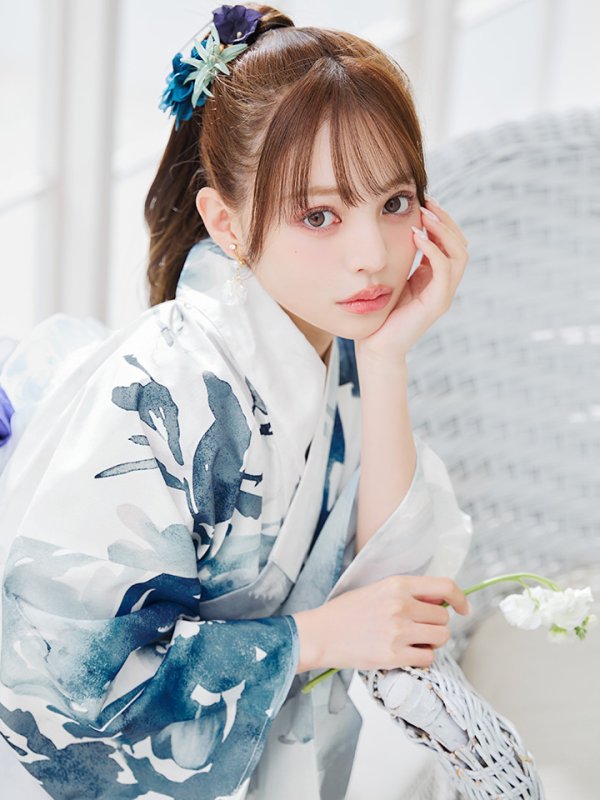 画像5: 【即日発送】セパレートグラデーションブルーグリーン浴衣【浴衣4点セット 浴衣/帯/下駄】[YMT]