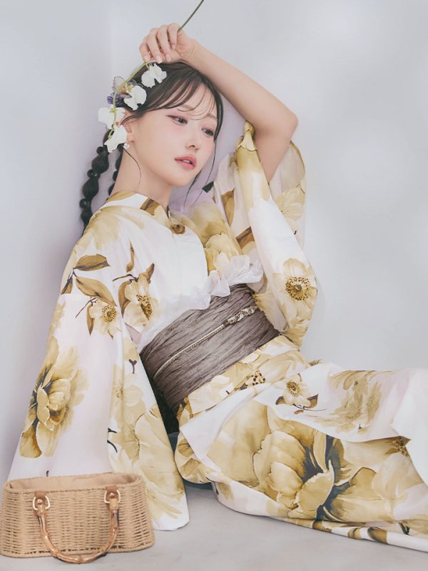 画像10: 送料無料！1人で簡単に着られる！ワンピース / セパレート浴衣セット　ホワイトエレガントフラワー浴衣【浴衣4点セット 浴衣/帯/下駄】[OF04]【予約 / 5月下旬発送予定】
