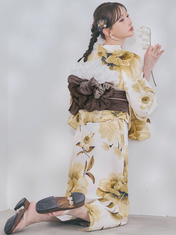 画像12: 送料無料！1人で簡単に着られる！ワンピース / セパレート浴衣セット　ホワイトエレガントフラワー浴衣【浴衣4点セット 浴衣/帯/下駄】[OF04]【予約 / 5月下旬発送予定】
