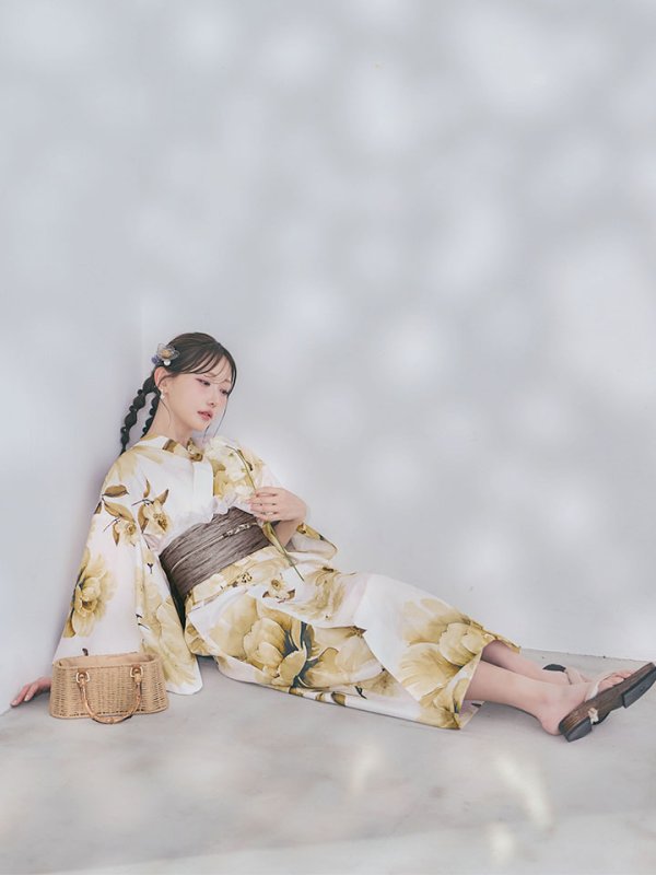 画像7: 送料無料！1人で簡単に着られる！ワンピース / セパレート浴衣セット　ホワイトエレガントフラワー浴衣【浴衣4点セット 浴衣/帯/下駄】[OF04]【予約 / 5月下旬発送予定】