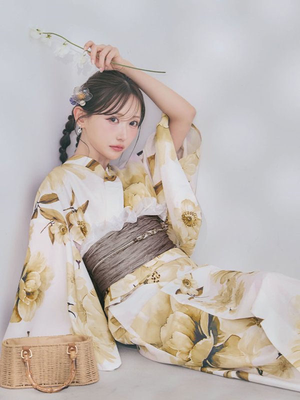画像8: 送料無料！1人で簡単に着られる！ワンピース / セパレート浴衣セット　ホワイトエレガントフラワー浴衣【浴衣4点セット 浴衣/帯/下駄】[OF04]【予約 / 5月下旬発送予定】