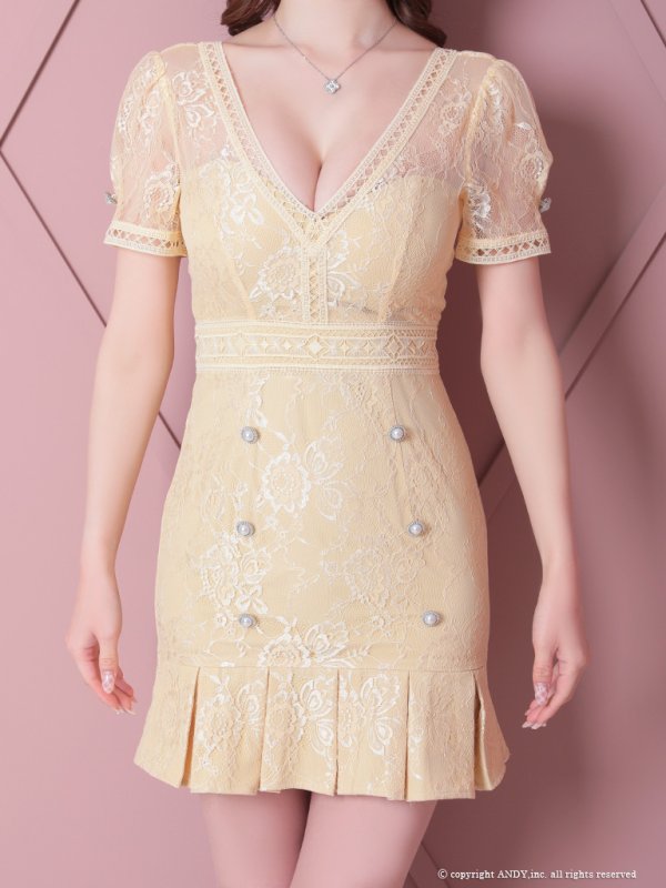 画像5: 【an/アン】総レース/ 半袖/ 袖あり/ ボタン/ ボックスプリーツ/ タイト/ ミニドレス/ キャバドレス[FB03]