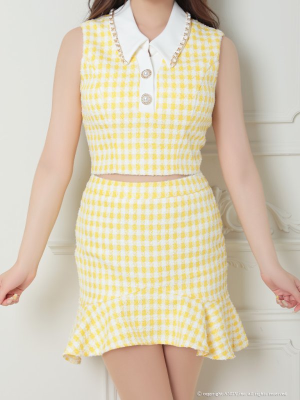 画像23: XSサイズあり【an/アン】ツイード/ ギンガムチェック/ マーメイド/ チェーンパイピング/ パールボタン/ セットアップ/ ツーピース/ ミニドレス/ キャバドレス[OF05]