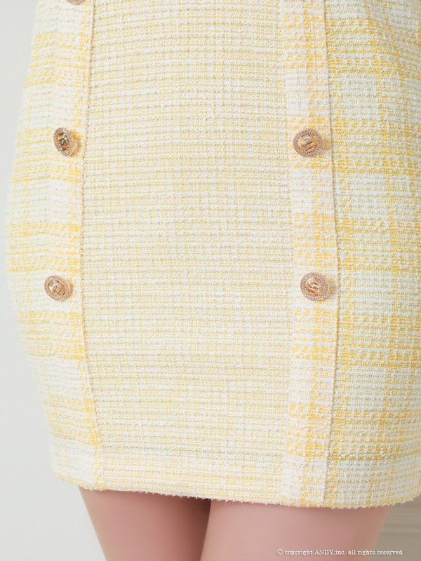 画像8: 【an/アン】ツイード/ チェック/ パフスリーブ/ 半袖/ 袖あり/ ゴールドバックル/ チェーンモチーフ/ ボタン/ タイト/ ミニドレス/ キャバドレス[OF05]