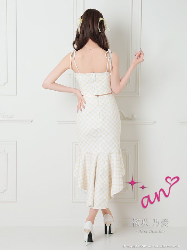 画像18: 【an/アン】ショルダーリボン/ チェック柄/ キャミソール/ セットアップ/ マーメイド/ テールカット/ ミディアムドレス/ キャバドレス[OF05]