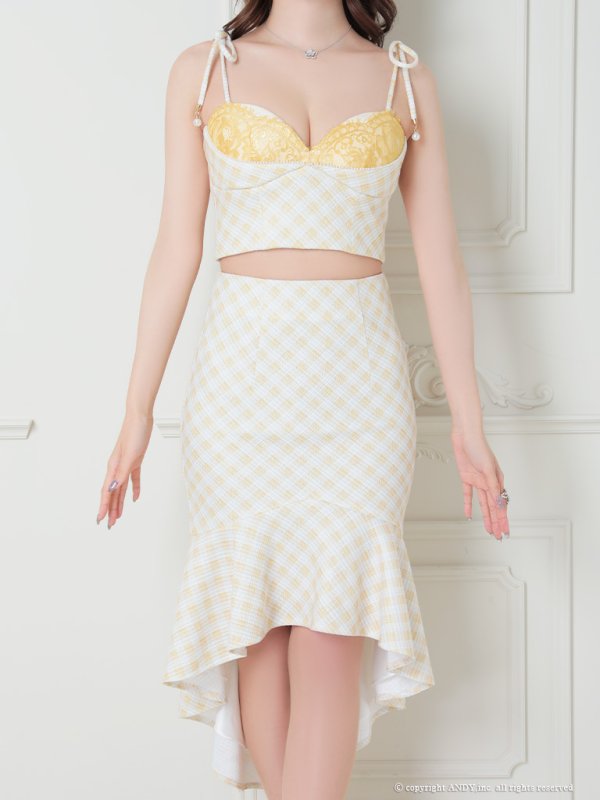 画像19: 【an/アン】ショルダーリボン/ チェック柄/ キャミソール/ セットアップ/ マーメイド/ テールカット/ ミディアムドレス/ キャバドレス[OF05]