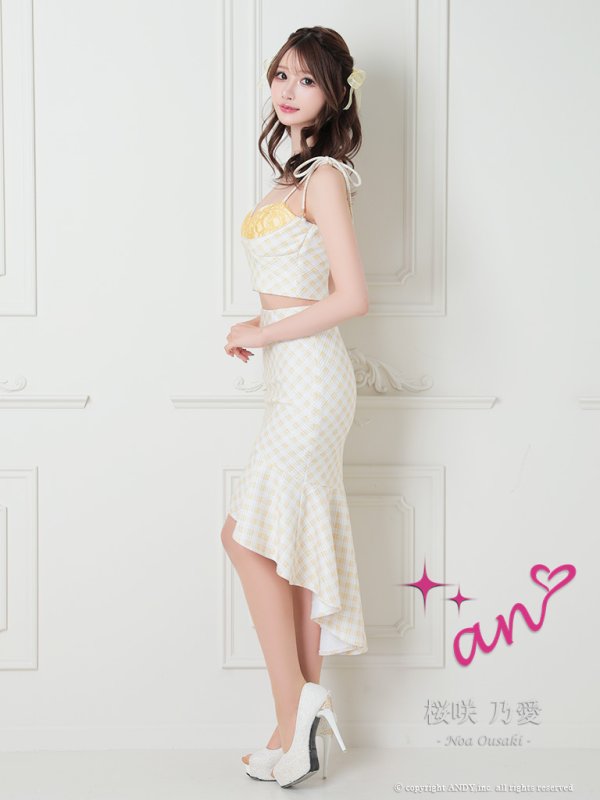 画像17: 【an/アン】ショルダーリボン/ チェック柄/ キャミソール/ セットアップ/ マーメイド/ テールカット/ ミディアムドレス/ キャバドレス[OF05]