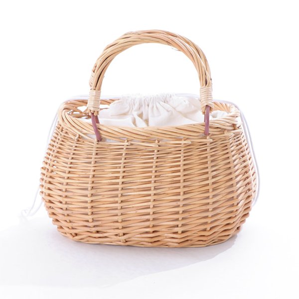 画像3: パール付きラタン編みラウンドカゴバッグ[HC02]